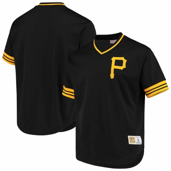 Men's Black Mesh V-Neck Batting Practice Throwback Jersey