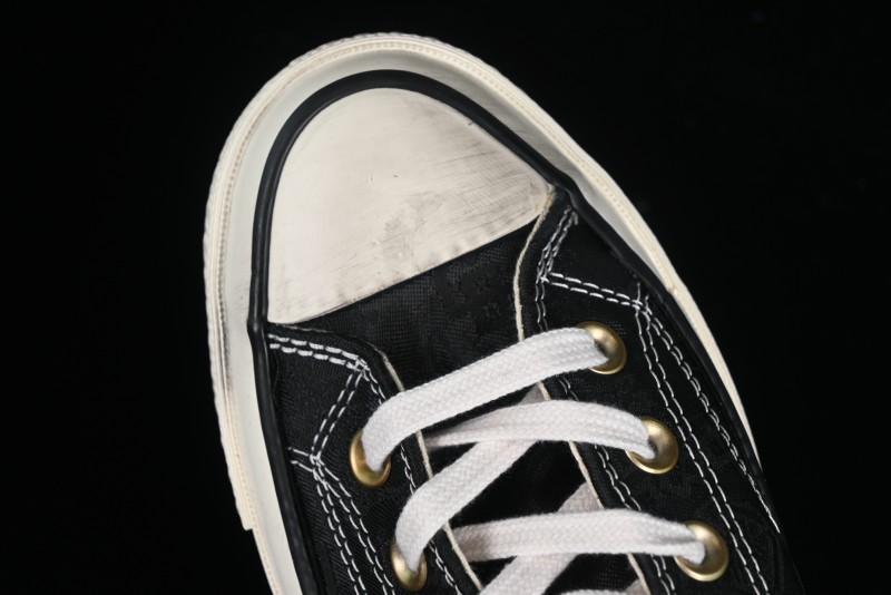 Clot x Fragment Design x Converse Custom Triple Collaboration Low-Top Sneakers with Distressed Black Silk and Brier Pattern - A10925C