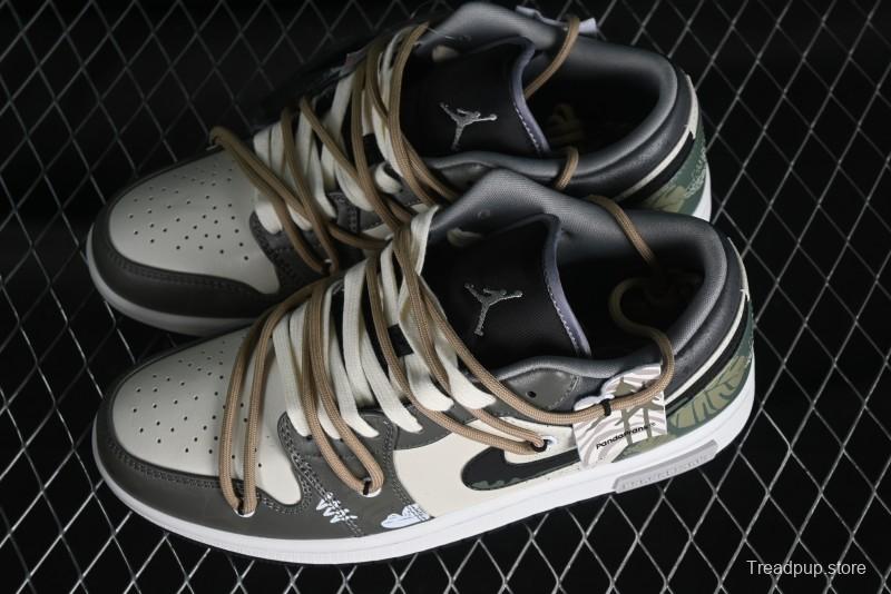 Nike Air Jordan 1 Low Customized Panda Mischief Jungle Adventure Casual Sneakers - 553558-040