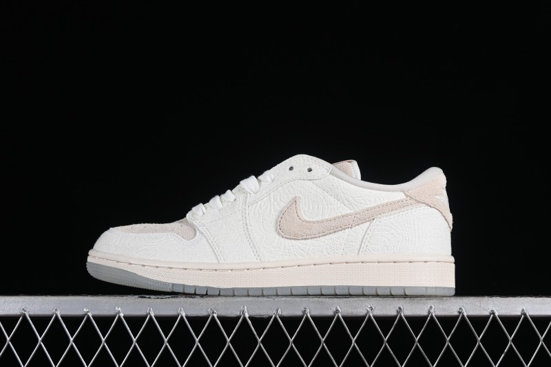 Nike CP3 x Air Jordan 1 Low AJ1 Floral Embossed White Casual Sneakers - FZ0455-200