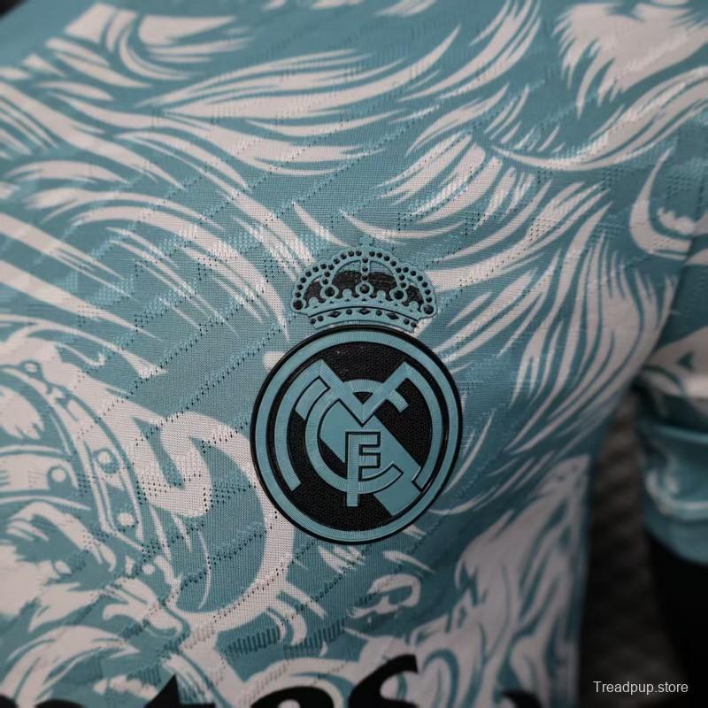 Player Version 25/26 Real Madrid Light Blue with Viking Warrior Pattern Jersey