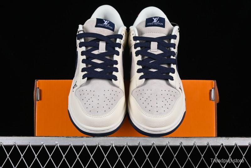 Nike SB Dunk Low LV Collaboration - Suede Navy Blue Anniversary High-End Custom Low-Top Casual Skate Shoes - FC1688-134