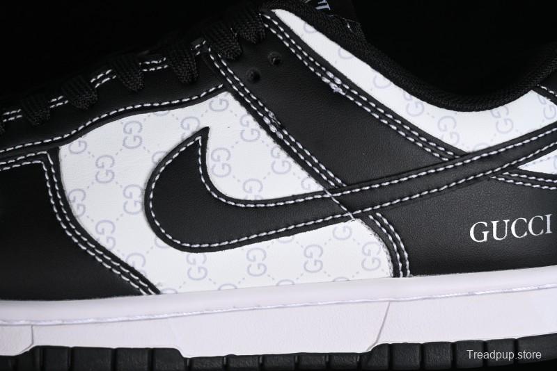 Nike SB Dunk Low Gucci Collaboration - Double G Embroidery Black Swoosh Anniversary Custom Low-Top Casual Skate Shoes - SF1588-136