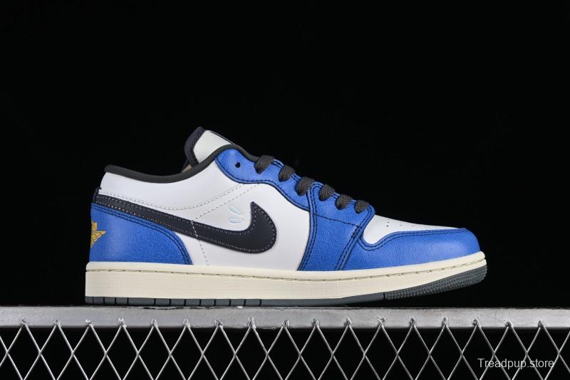 Nike Air Jordan 1 Low Flight Vintage Casual Sneakers with Distressed White-Blue Design - FV8439-104