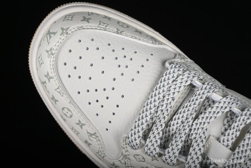 Nike Air Jordan 1 Low AJ1 Louis Vuitton Print Khaki Custom High-End Low-Top Basketball Shoes - SJ9950-004