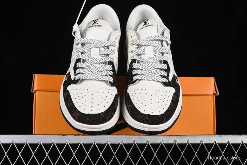 Nike Travis Scott x Fragment Design x Air Jordan 1 Low OG SP AJ1 LV Classic Black Gold Low-top Casual Sneakers - SJ2068-103