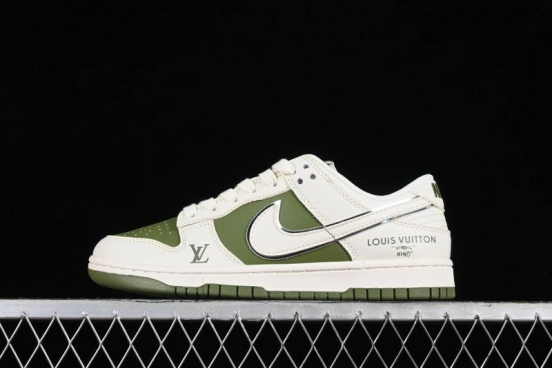Nike SB Dunk Low LV Collaboration - Beige Olive Green Anniversary Custom Low-Top Casual Skate Shoes - BB8766-211