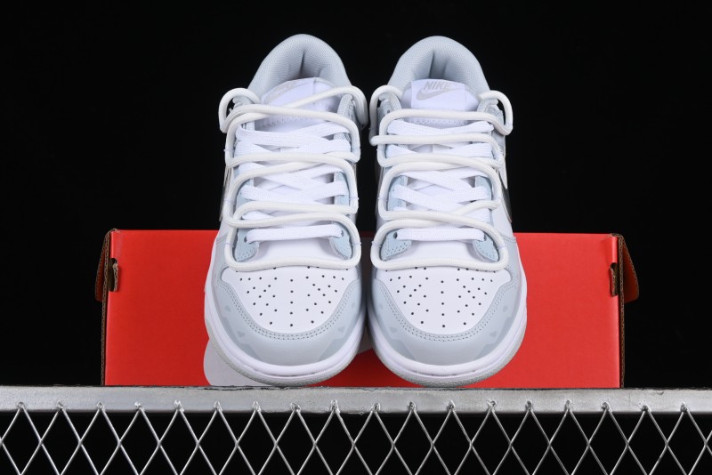 Nike Dunk Low Retro SB Casual Skate Shoes in Light Grey Blue with Silver Swoosh and Deconstructed Straps - HF0730-160