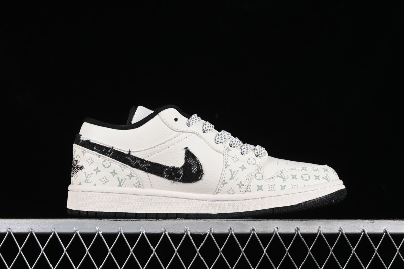 Nike Air Jordan 1 Low LV Collaboration - Black Denim Print Custom High-End Basketball Shoes - SJ9950-006