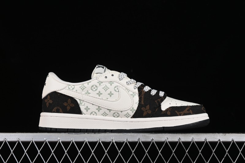 Nike Travis Scott x Fragment Design x Air Jordan 1 Low OG SP AJ1 LV Classic Black Gold Low-top Casual Sneakers - SJ2068-103