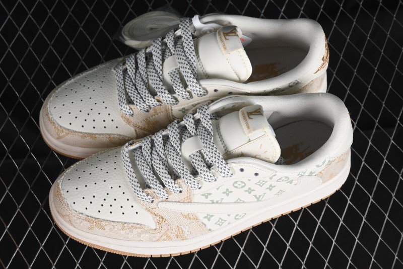 Nike Travis Scott x Fragment Design x Jordan Air Jordan 1 Low OG SP AJ1 LV Khaki Denim Casual Sneakers - SJ2068-009