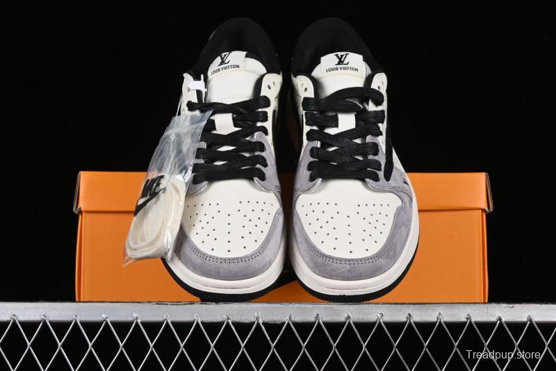 Nike Travis Scott x Fragment Design x Jordan Air Jordan 1 Low OG SP AJ1 LV Grey Black Pig Print Low-top Casual Sneakers - SJ2068-101