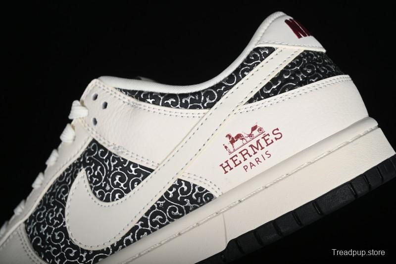 Nike SB Dunk Low Hermes Collaboration - Beige Swoosh Anniversary High-End Custom Low-Top Casual Skate Shoes - XD6188-038