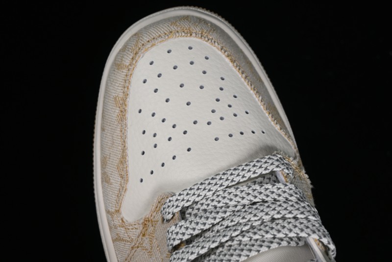 Nike Air Jordan 1 Low LV Collaboration Denim Khaki Customized Casual Sneakers - SJ9950-002