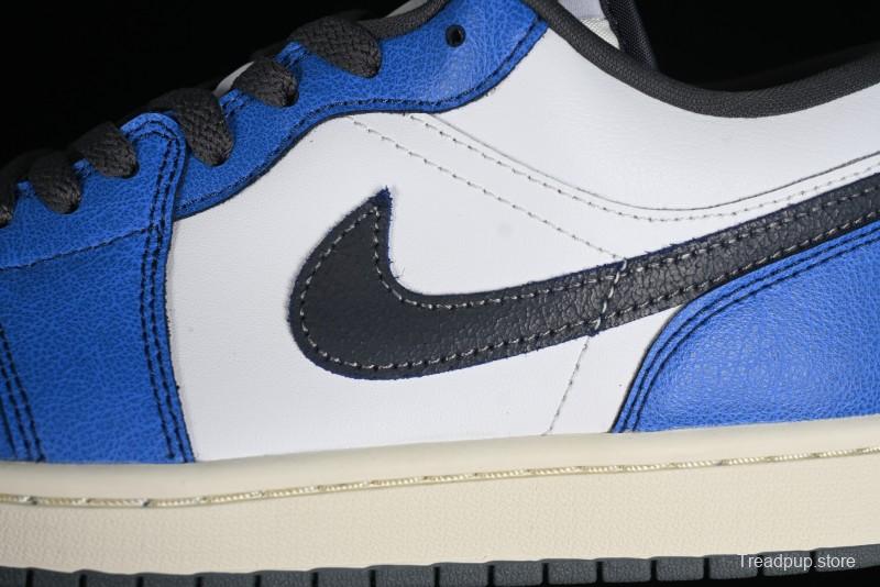 Nike Air Jordan 1 Low Flight Vintage Casual Sneakers with Distressed White-Blue Design - FV8439-104
