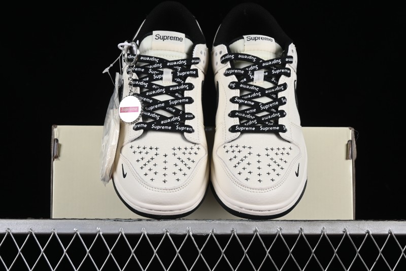 Nike SB Dunk Low Supreme Collaboration - Beige Black Canvas Anniversary Custom Low-Top Casual Skate Shoes - BB8657-515