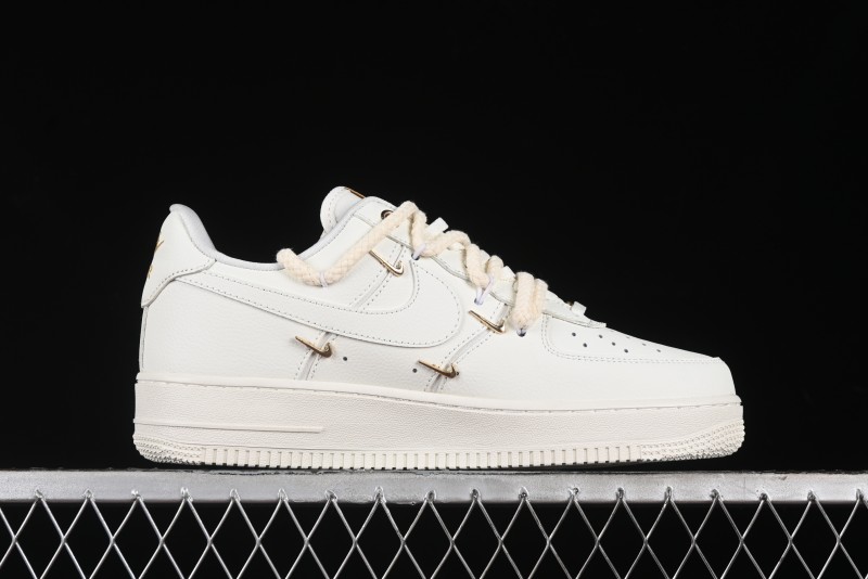 Nike Air Force 1 '07 Low Beige Deconstructed Swoosh Casual Sneakers - FX3654-111