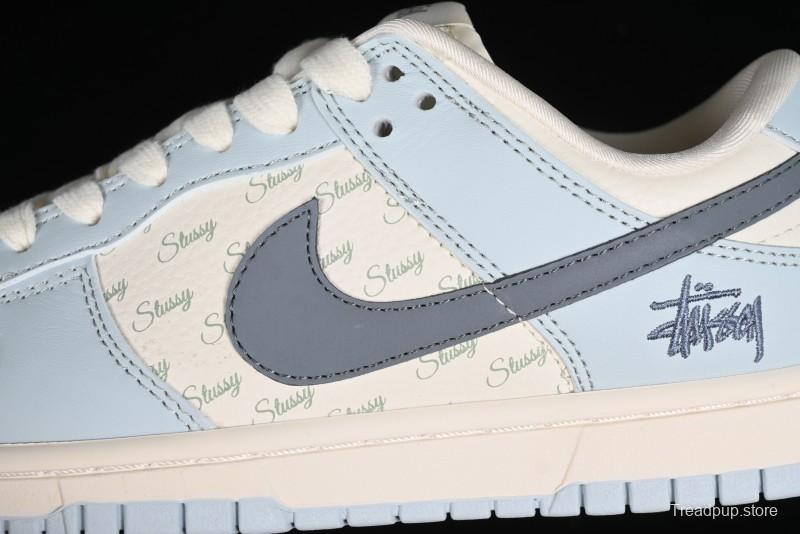 Nike SB Dunk Low Stussy Collaboration Anniversary Edition Light Blue Custom Low-Top Casual Skate Shoes - CF3688-012