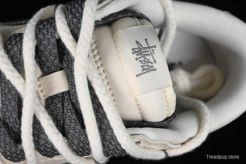 Stussy x Nike Dunk Low SB Sneakers in Off-White and Gray with Stussy S Titanium Accessory - SJ2068-275