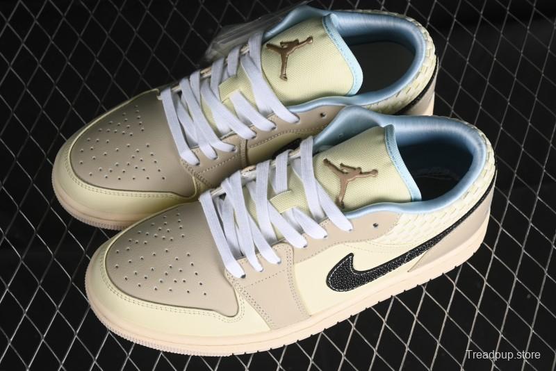 Nike Air Jordan 1 Low Retro Basketball Shoes in Soft Beige with Black Logo Accent - HQ3440-101