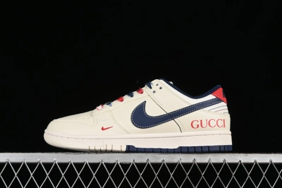 Nike SB Dunk Low Gucci Collaboration - Beige Blue Patchwork Anniversary High-End Custom Low-Top Casual Sneakers - XY1688-003