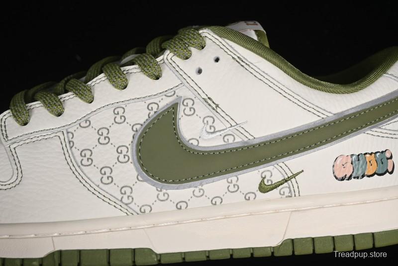 Nike SB Dunk Low Gucci Collaboration - Subtle Pattern Beige Green Swoosh Anniversary Custom Low-Top Casual Sneakers - KK1888-006