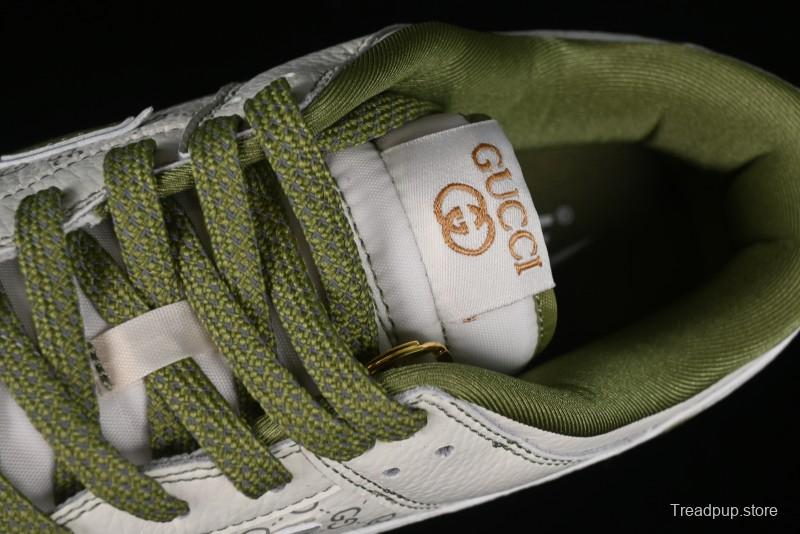 Nike SB Dunk Low Gucci Collaboration - Subtle Pattern Beige Green Swoosh Anniversary Custom Low-Top Casual Sneakers - KK1888-006