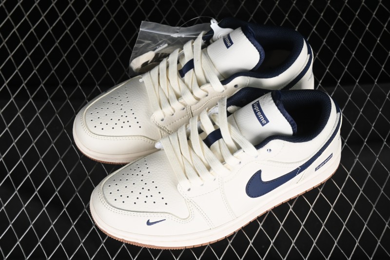 Nike Air Jordan 1 Low Supreme Collaboration Retro Basketball Shoes - WG8850-011