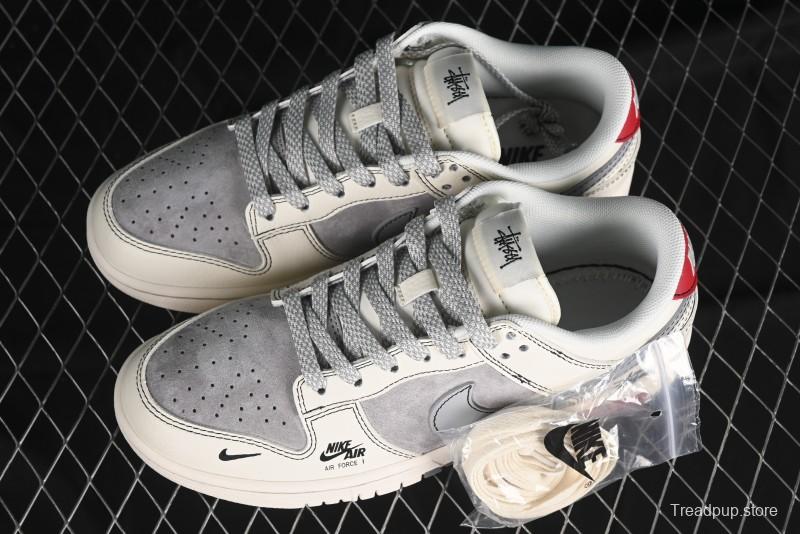 Nike SB Dunk Low Stussy Collaboration - Light Grey White Anniversary High-End Custom Low-Top Casual Skate Shoes - SJ2068-302