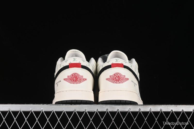 Nike Air Jordan 1 Low AJ1 LV Collaboration - Printed Dark Blue Swoosh High-End Custom Retro Basketball Shoes - WG8850-009