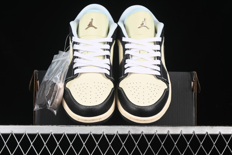 Nike Air Jordan 1 Low "Coconut Milk Black" Casual Basketball Shoes with Contrast Swoosh - HQ3437-101