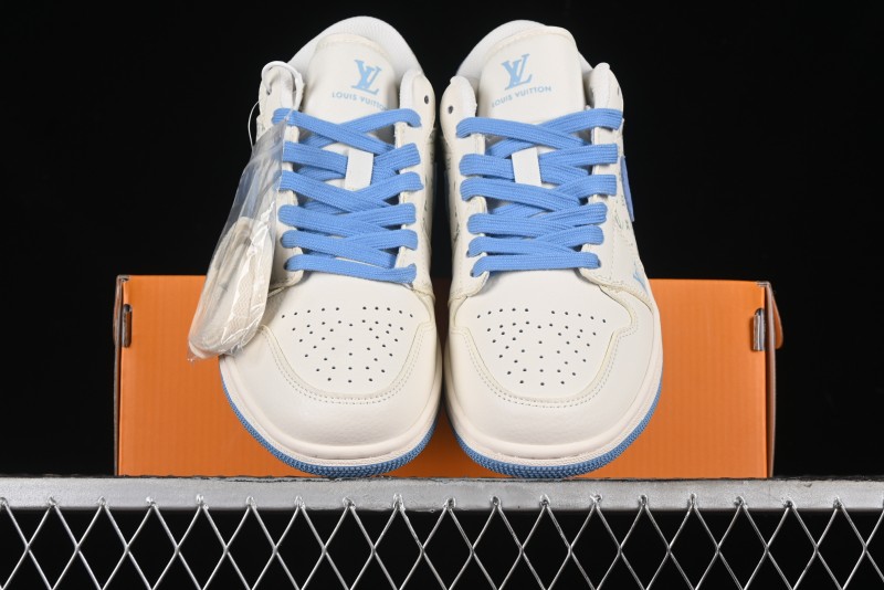 Nike Air Jordan 1 Low LV Collaboration - Light Blue Print Retro Basketball Shoes - WG8850-008