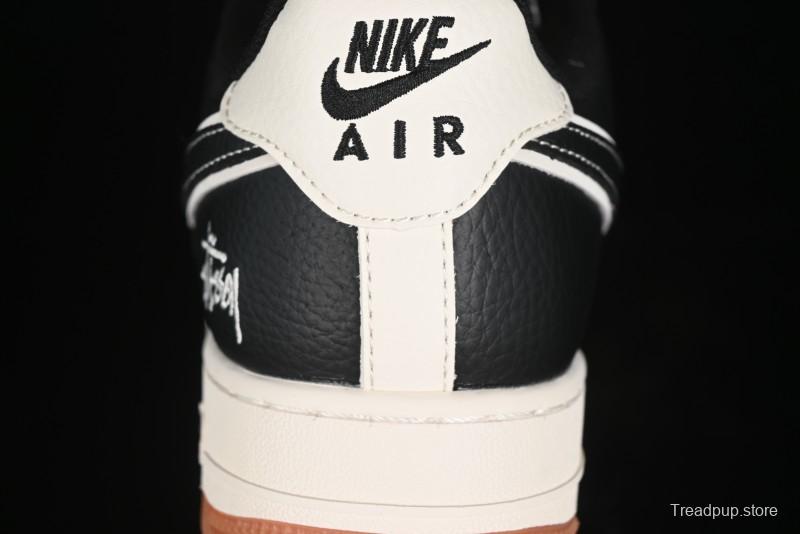 Nike Air Force 1 '07 Low Stussy Collaboration - Black Gum Marked Swoosh Low-Top Casual Sneakers - XZ9688-001