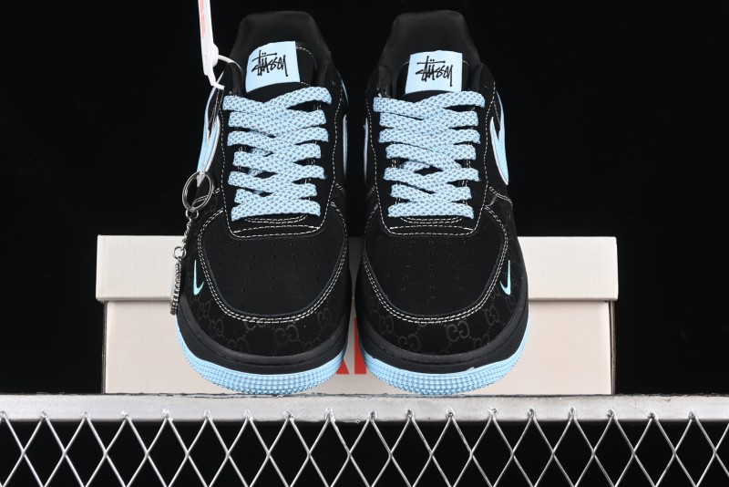 Nike Air Force 1 '07 Low Stussy Collaboration - Black Tiffany Low-Top Casual Sneakers - KK1988-008