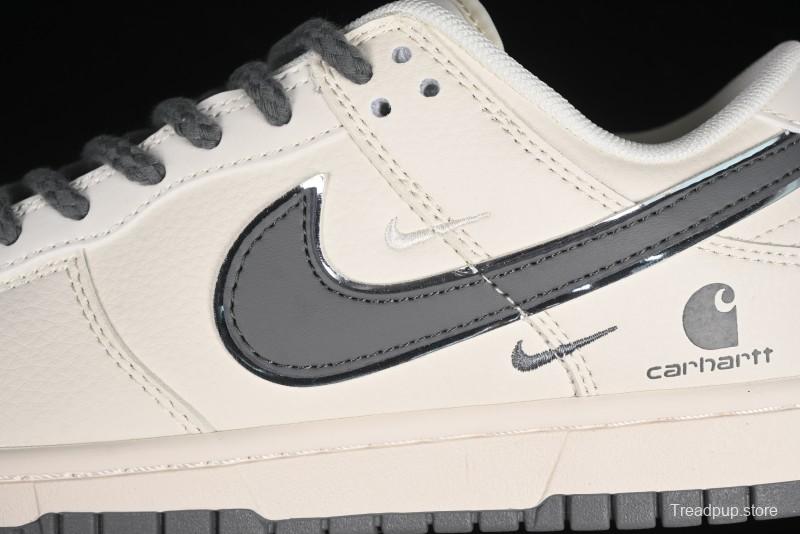 Nike SB Dunk Low Carhartt Collaboration - Off White Grey Swoosh Anniversary Custom Low-Top Casual Skate Shoes - SJ1089-006