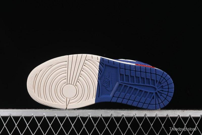 Nike Travis Scott x Fragment Design x Air Jordan 1 Low OG SP AJ1 Supreme Stussy Collaboration - Suede Blue Swoosh Low-Top Casual Sneakers - SJ2068-127