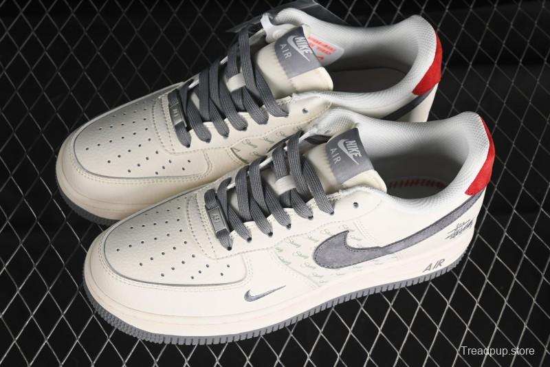 Nike Air Force 1 '07 Low Stussy Collaboration - English Beige Grey Red Low-Top Casual Sneakers - XZ3318-567