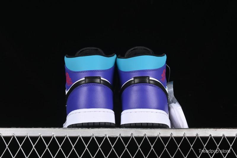 Nike Air Jordan 1 Mid AJ1 Lakers Colorway Black White Purple Mid-Top Casual Sneakers - DQ8426-154