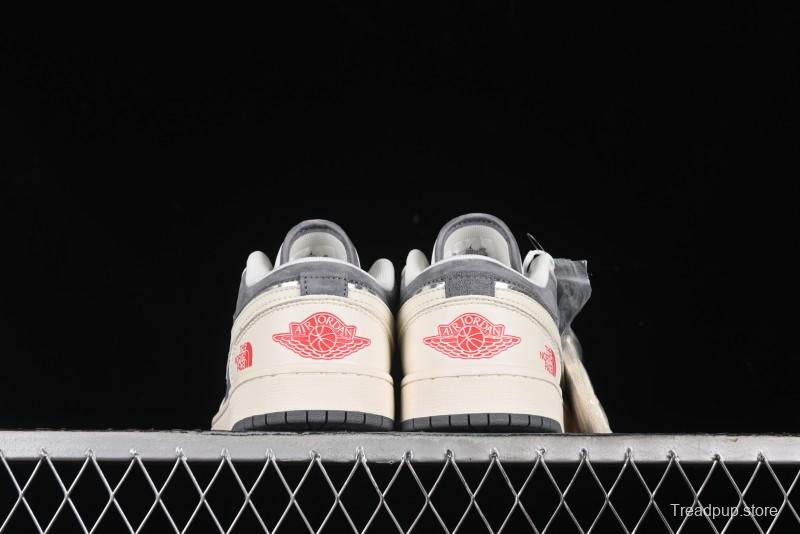 Nike Air Jordan 1 Low AJ1 The North Face Collaboration - Off White Grey Silver Trim Retro Basketball Shoes - SJ9950-039