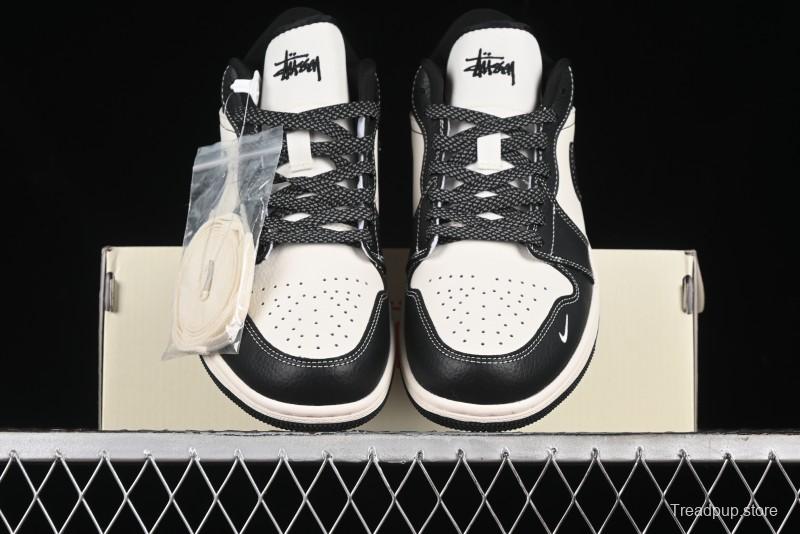 Nike Air Jordan 1 Low Stussy Collaboration - Black Sail Stitched Retro Basketball Shoes - CF3688-023