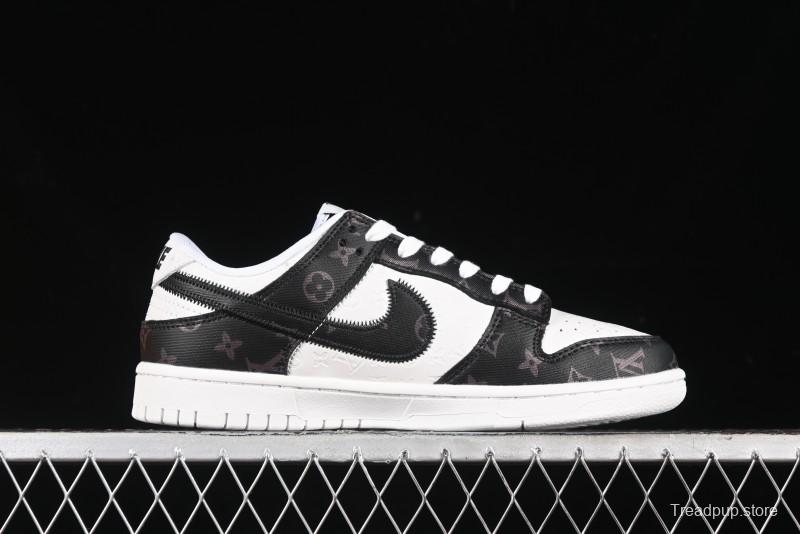 Nike SB Dunk Low LV Collaboration - Embossed White Black Print Anniversary High-End Custom Low-Top Casual Sneakers - DQ1098-361