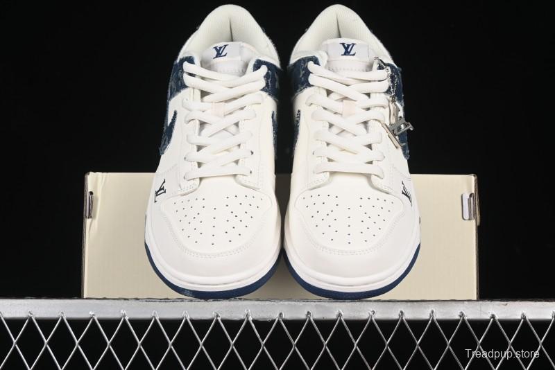 Nike SB Dunk Low LV Collaboration - Dark Blue Denim White Blue Swoosh Anniversary High-End Custom Low-Top Casual Sneakers - DJ2024-008