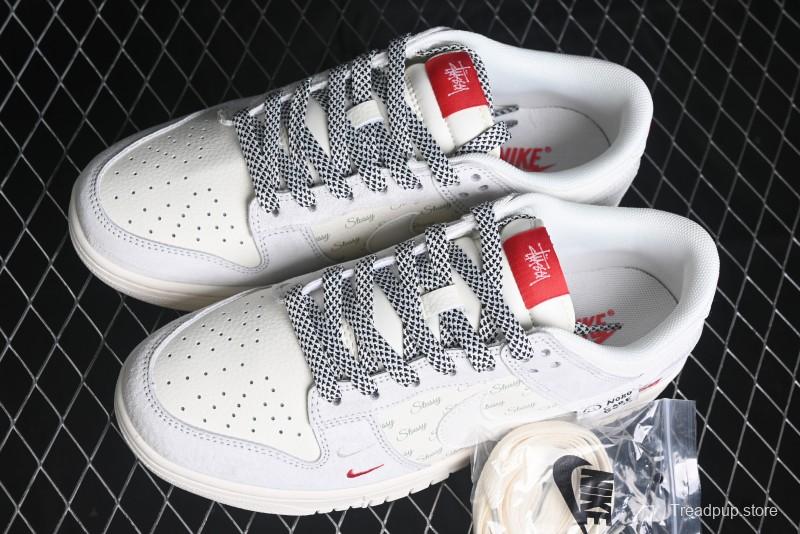 Nike SB Dunk Low Stussy Collaboration - Patchwork Grey White Swoosh Anniversary Custom Low-Top Casual Sneakers - YX5066-218