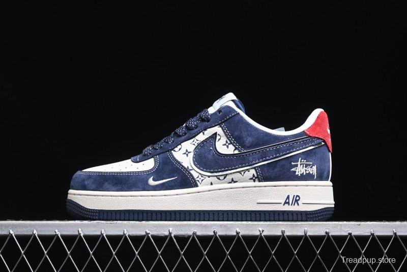 Nike Air Force 1 '07 Low Stussy Collaboration - Navy Red Print Casual Sneakers - XZ6188-350