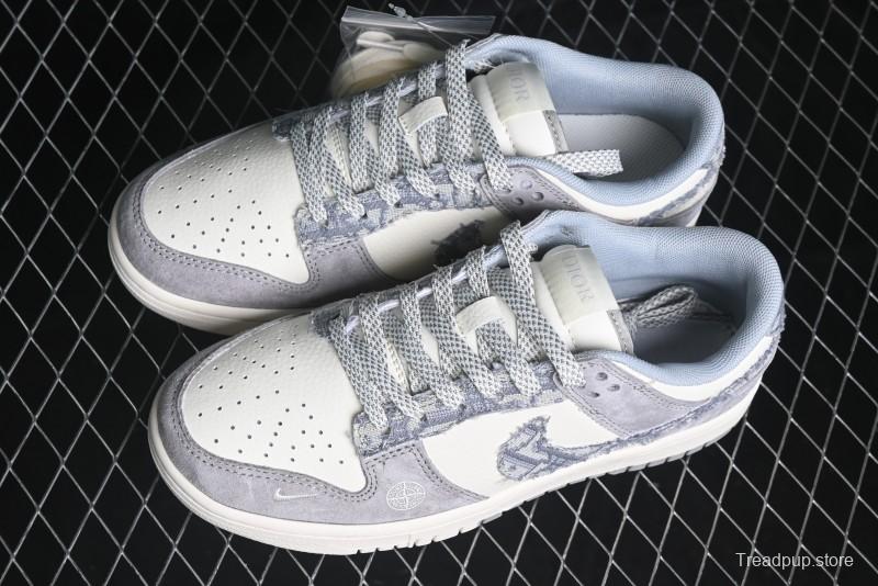 Nike SB Dunk Low Dior Stone Island Triple Collaboration Woven Grey Hook Anniversary High-End Custom Low-Top Casual Sneakers - DM6868-006
