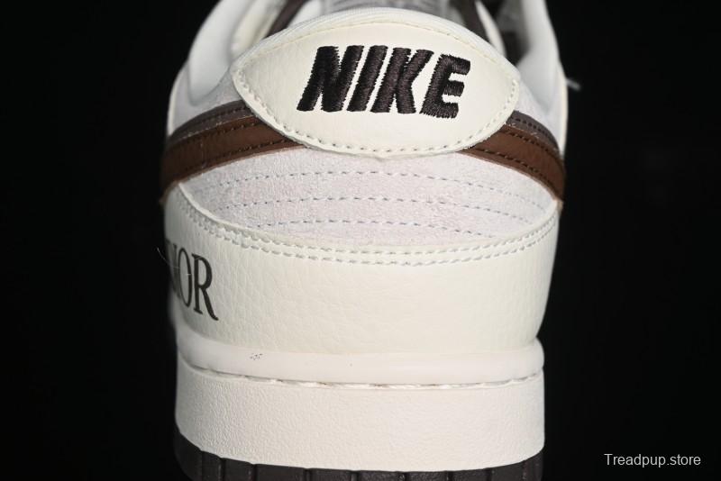Nike SB Dunk Low Dior Collection - Beige Brown Swoosh Anniversary Custom Low-Top Casual Skate Shoes - XD6188-046