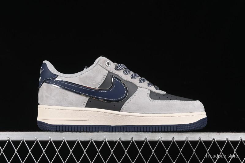 Nike Air Force 1 '07 Low Stussy Collaboration - Grey Pigskin Blue Sole Low-Top Casual Sneakers - SJ6698-005