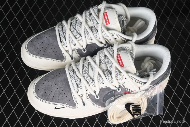 Nike SB Dunk Low Supreme Collaboration - Strap Light Gray Hook Anniversary High-End Custom Low-Top Casual Skate Shoes - YX5066-210