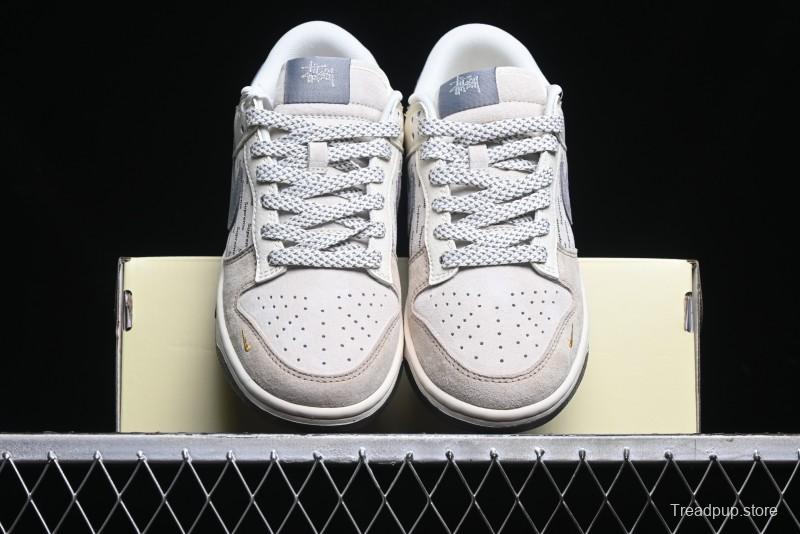 Nike SB Dunk Low Stussy Collaboration - Beige Grey Gold Embroidery Anniversary High-End Custom Low-Top Casual Skate Shoes - XS1086-001
