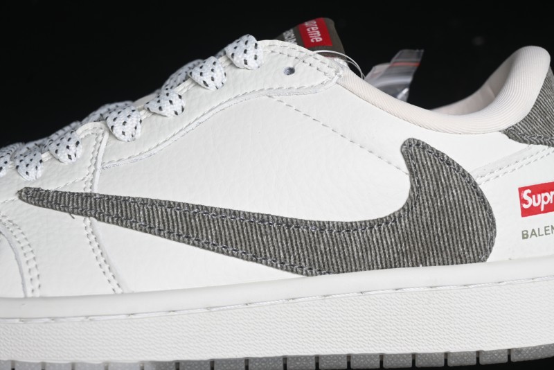 Nike Travis Scott x Fragment Design x Air Jordan 1 Low OG SP AJ1 Supreme Collaboration - Light Beige White Low Top Casual Sneakers - JH6088-609